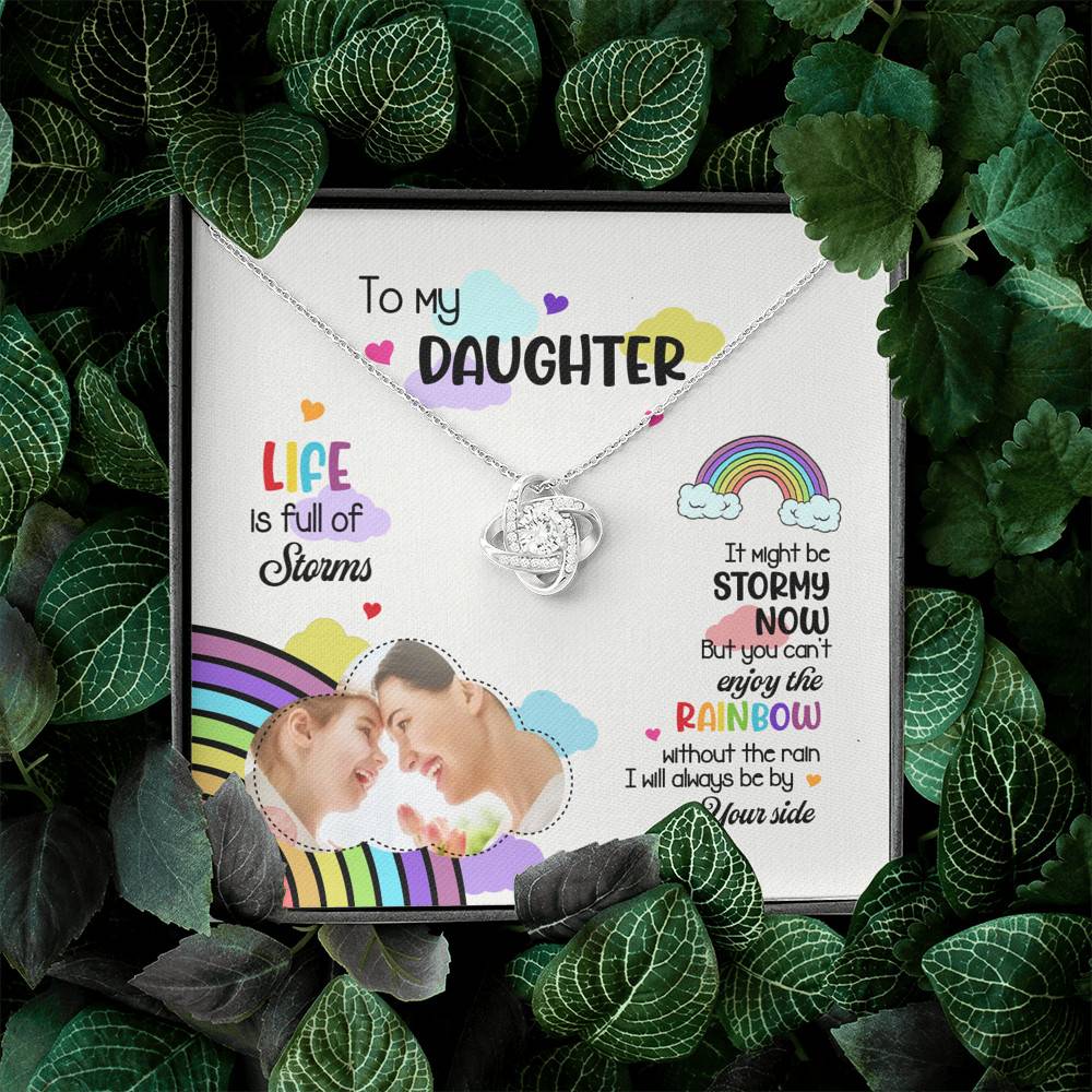 Custom Photo To My Daughter Necklace Ill Always Be by Your Side Love Knot Pendant Necklace