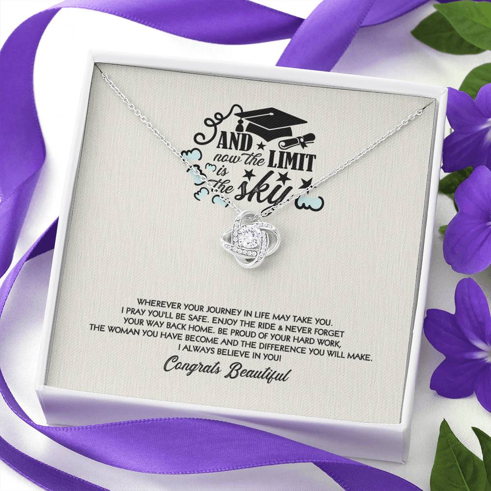 Congratulations Graduation And Now The Limit Is The Sky Graduated Love Knot Pendant Necklace