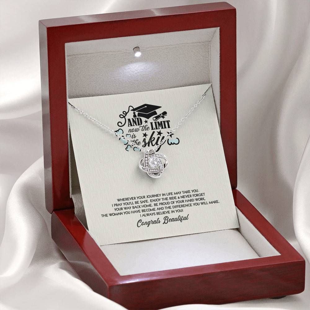 Congratulations Graduation And Now The Limit Is The Sky Graduated Love Knot Pendant Necklace