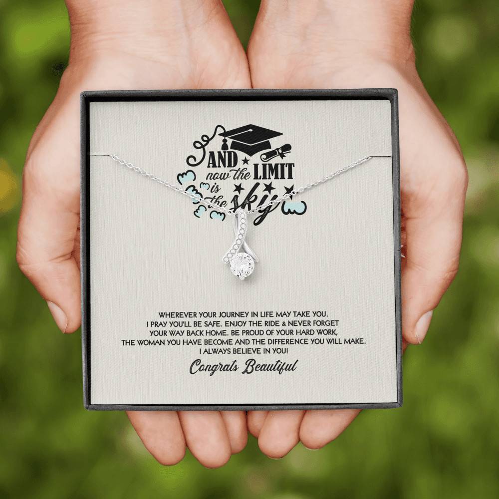 Congratulations Graduation And Now The Limit Is The Sky Graduated Alluring Pendant Necklace