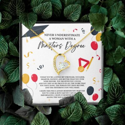 Masters Graduation Never Underestimate a Woman with Masters Degree Forever Love Pendant Necklace