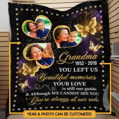 Personalized Photo Grandma You're Always At Our Side Fleece Blanket - Premium Sherpa Blanket - Woven Blanket