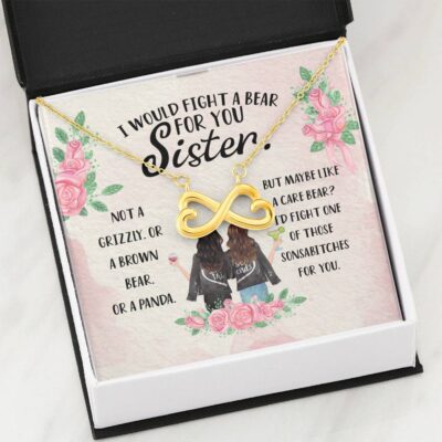 I Would Fight a Bear for You Sister Not a Grizzly or a Brown Bear Infinity Heart Pendant Necklace