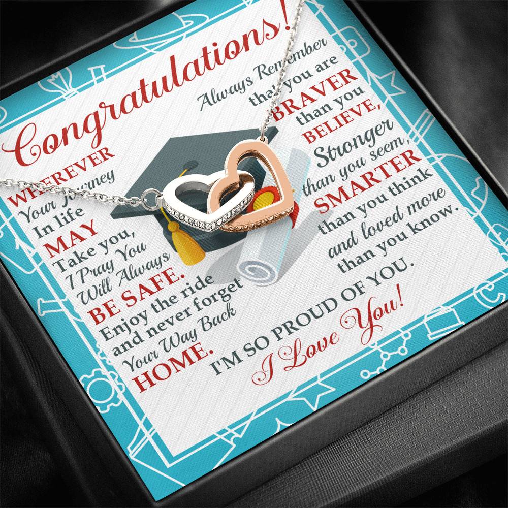 Congratulations Wherever The Journey In Life May Take You Interlocking Hearts Necklace - Graduation Gift