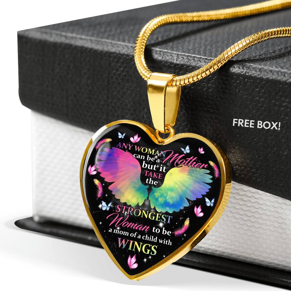 Any Woman Can Be A Mother But It Takes The Strongest Woman To Be A Mom Of A Child With Wings Heart Pendant Necklace Any Woman Can Be A Mother But It Takes The Strongest Woman To Be A Mom Of A Child With Wings Heart Pendant Necklace