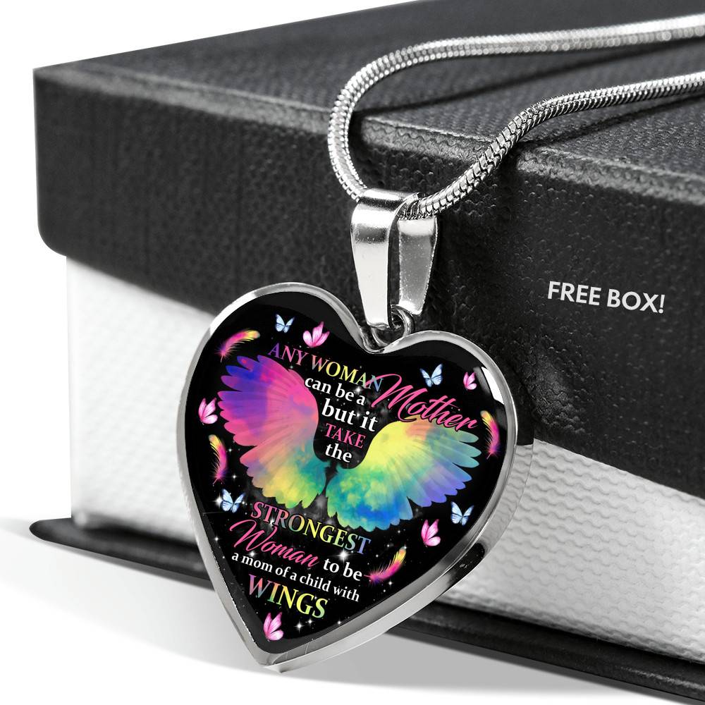 Any Woman Can Be A Mother But It Takes The Strongest Woman To Be A Mom Of A Child With Wings Heart Pendant Necklace Any Woman Can Be A Mother But It Takes The Strongest Woman To Be A Mom Of A Child With Wings Heart Pendant Necklace