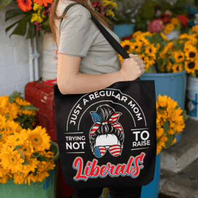 Alternative view of Just A Regular Mom Trying Not To Raise Liberals All Over Print Tote Bag - Shoulder Bag - Reusable Bag
