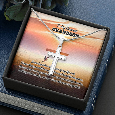 To My Dearest Grandson I Know That You Will Be One Of The Most Beautiful Chapters Artisan Crafted Cross Necklace