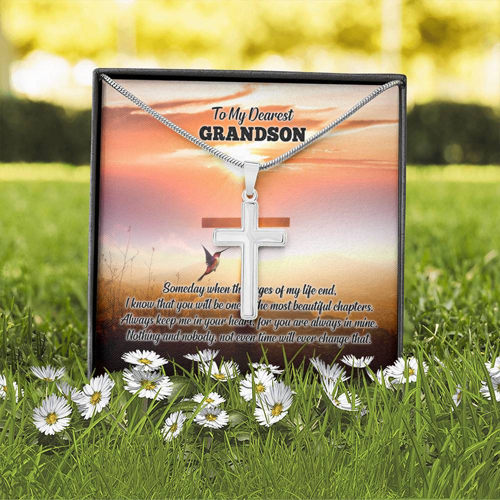 To My Dearest Grandson I Know That You Will Be One Of The Most Beautiful Chapters Artisan Crafted Cross Necklace