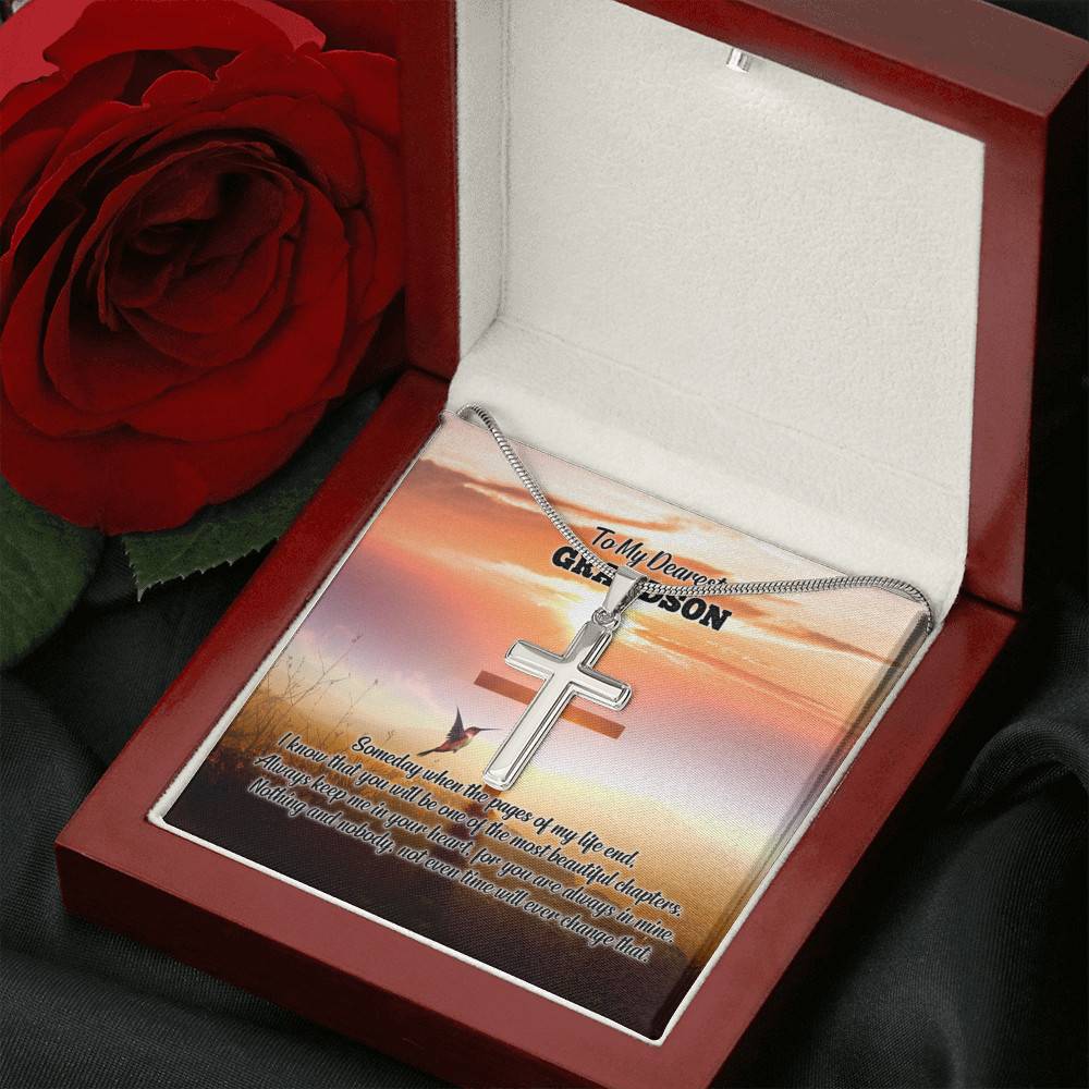 To My Dearest Grandson I Know That You Will Be One Of The Most Beautiful Chapters Artisan Crafted Cross Necklace