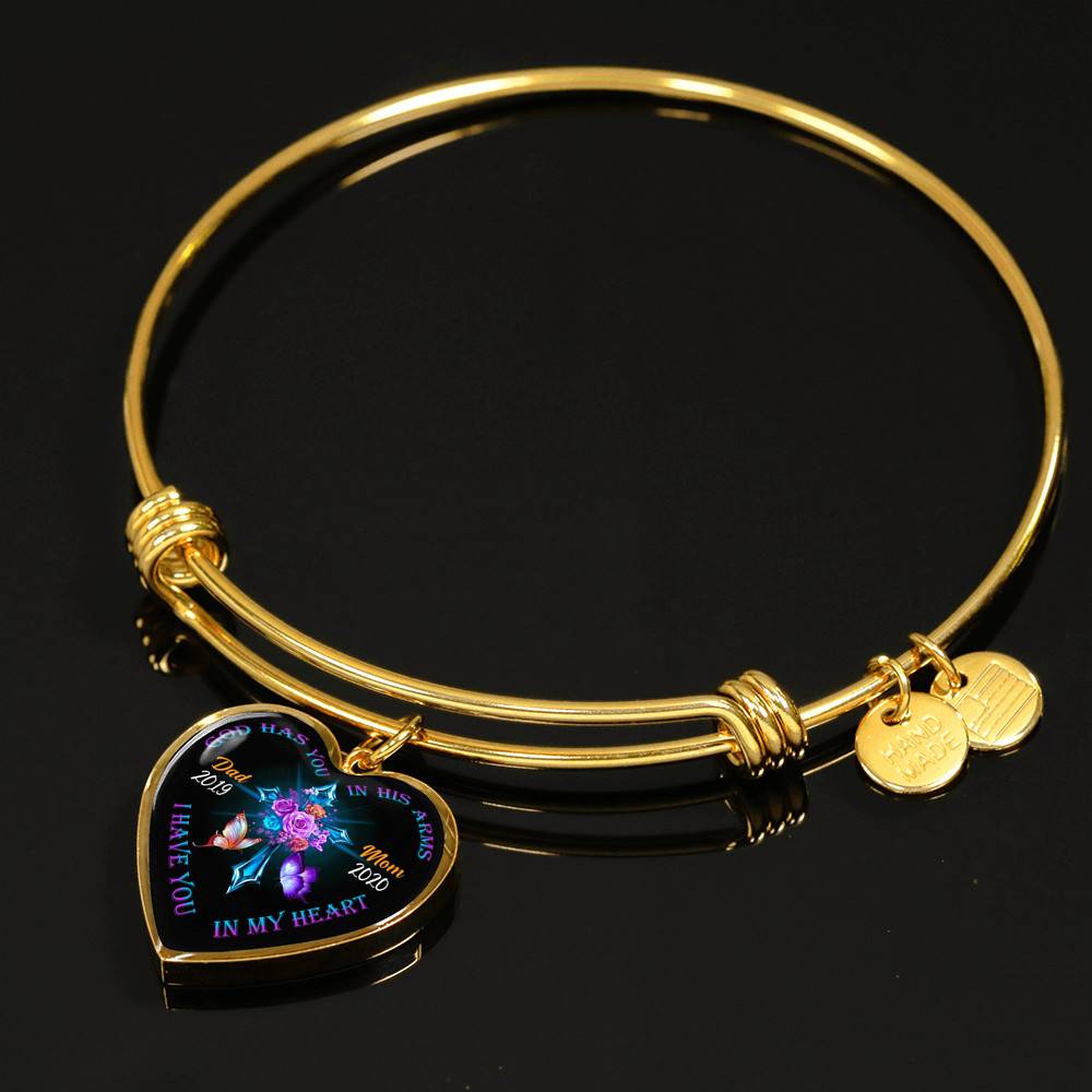 Personalized God Has You In His Arms I Have You In My Heart Dad Mom Heart Pendant Necklace-Bangle