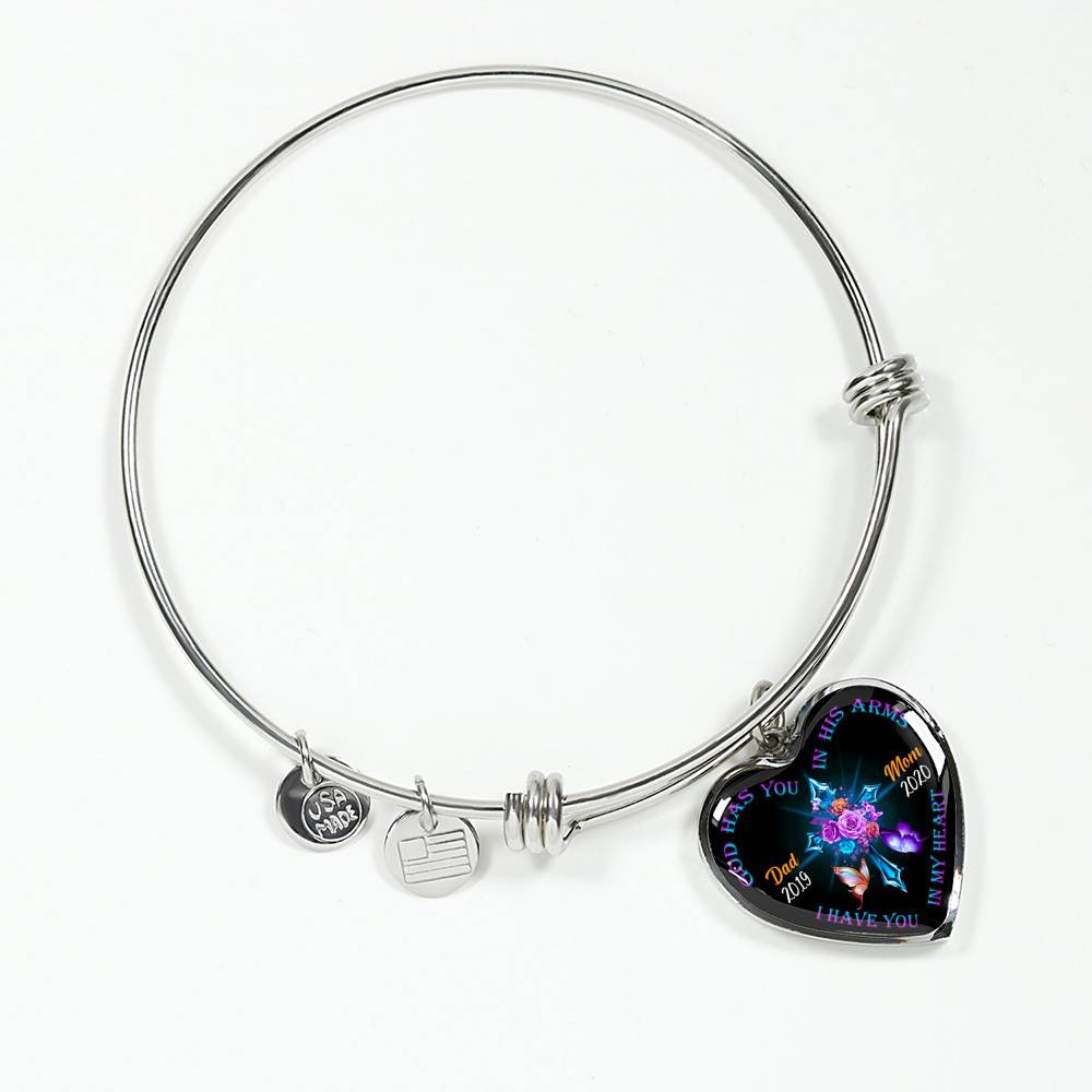 Personalized God Has You In His Arms I Have You In My Heart Dad Mom Heart Pendant Necklace-Bangle