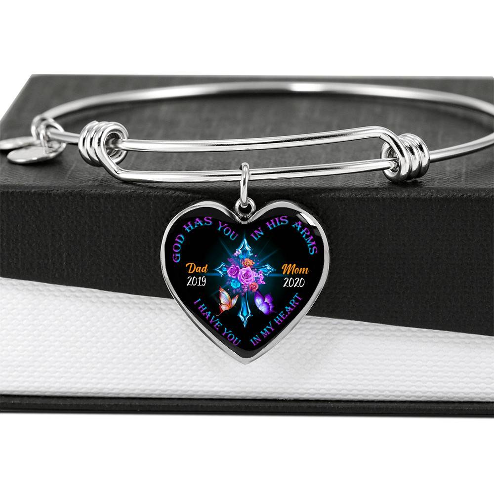 Personalized God Has You In His Arms I Have You In My Heart Dad Mom Heart Pendant Necklace-Bangle