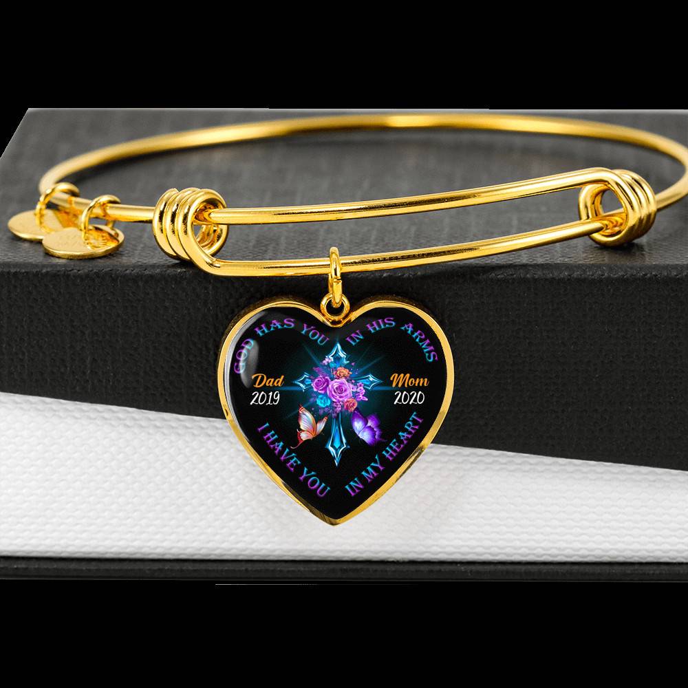 Personalized God Has You In His Arms I Have You In My Heart Dad Mom Heart Pendant Necklace-Bangle