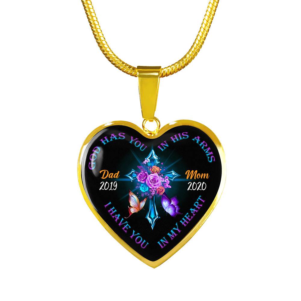 Personalized God Has You In His Arms I Have You In My Heart Dad Mom Heart Pendant Necklace-Bangle