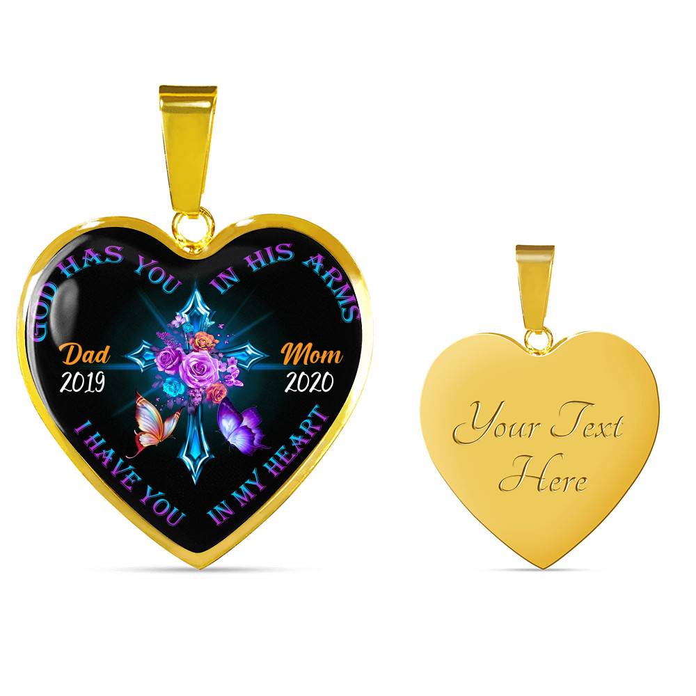 Personalized God Has You In His Arms I Have You In My Heart Dad Mom Heart Pendant Necklace-Bangle