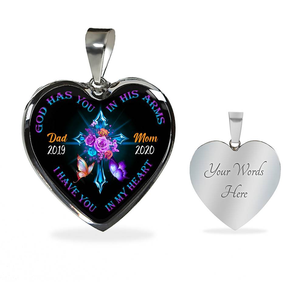 Personalized God Has You In His Arms I Have You In My Heart Dad Mom Heart Pendant Necklace-Bangle
