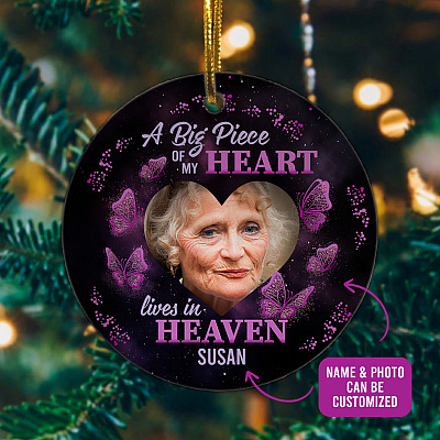 Alternative view of Personalized Photo A Big Piece Of My Heart Lives In Heaven Decorative Ornament - Holiday Flat Circle Ornament