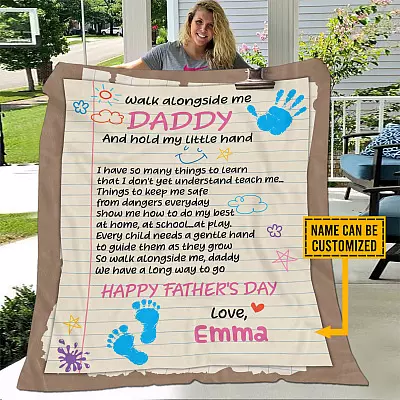 Alternative view of Personalized Walk Alongside Me Daddy And Hold My Little Hand Fleece Blanket - Mink Sherpa Blanket
