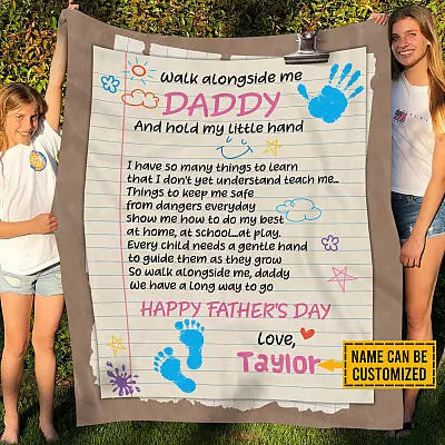 Personalized Walk Alongside Me Daddy And Hold My Little Hand Fleece Blanket - Mink Sherpa Blanket