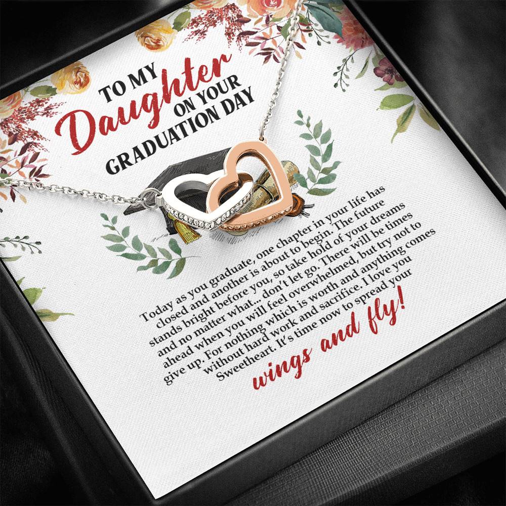 To My Daughter On Your Graduation Day Interlocking Hearts Pendant Necklace - Graduation Day Gift For Daughter