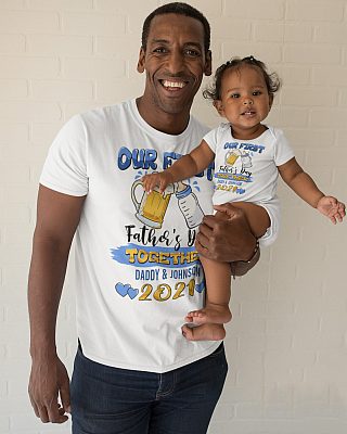 Alternative view of Personalized Our First Father's Day Together 2021 Baby Bottle And Beer Matching Dad And Baby T-Shirt