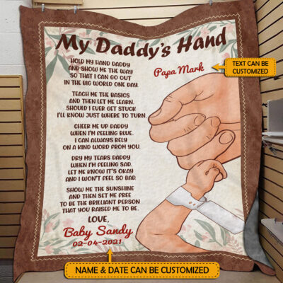 Personalized My Daddy's Hand Hold My Hand Daddy Fleece Blanket - Premium Sherpa Blanket - First Father's Day Gift