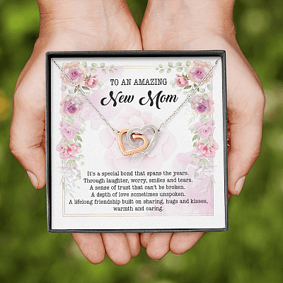 To An Amazing New Mom Interlocking Hearts Pendant Necklace - New Mom Necklace