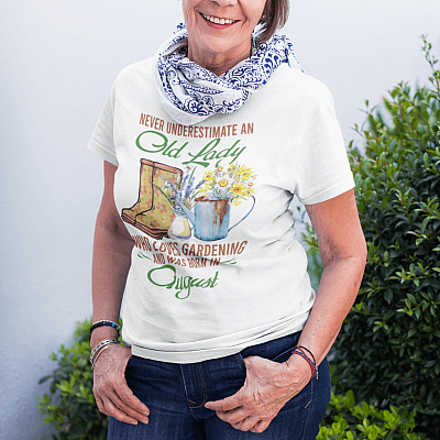 Alternative view of Never Underestimate an Old Lady Who Loves Gardening and Was Born in August T-Shirt - V-Neck Tee