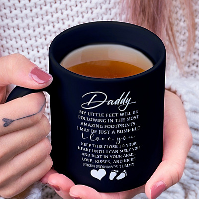 Father's Day Baby Bump Daddy My Little Feet I Love You Coffee Mug - Beer Stein - Water Bottle - Color Changing Mug
