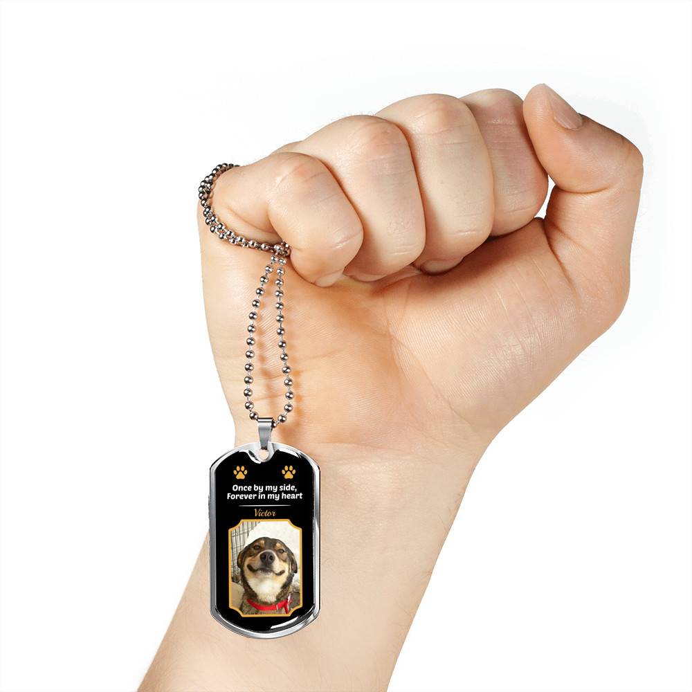 Personalized Photo Once By My Side Forever In My Heart Dog Memorial Dog Tag Pendant Necklace
