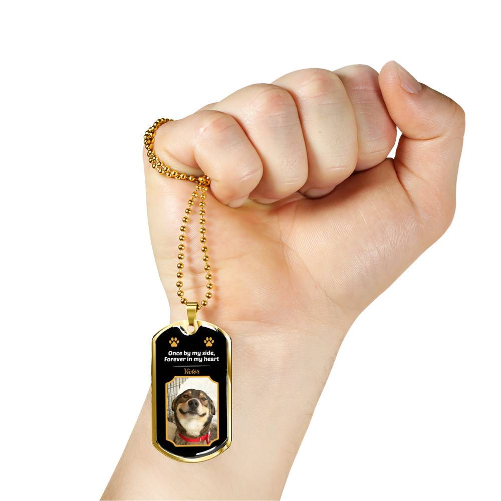 Personalized Photo Once By My Side Forever In My Heart Dog Memorial Dog Tag Pendant Necklace