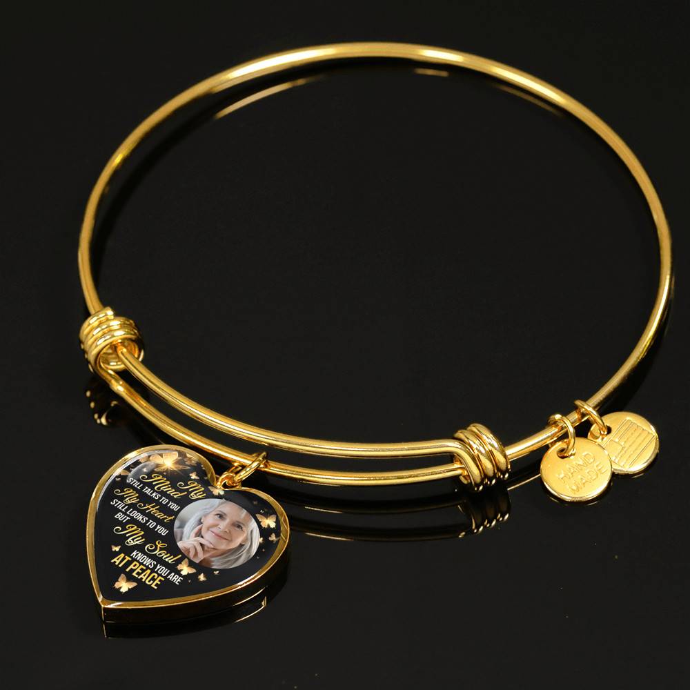 Personalized Photo My Mind Still Talks to You Memorial Butterfly Heart Pendant Necklace - Bangle
