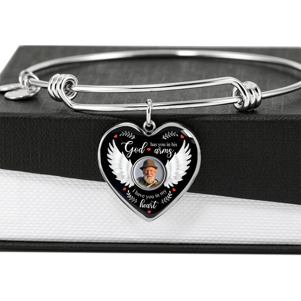 Personalized Photo God Has You In His Arms I Have You In My Heart Memorial Luxury Heart Pendant Necklace