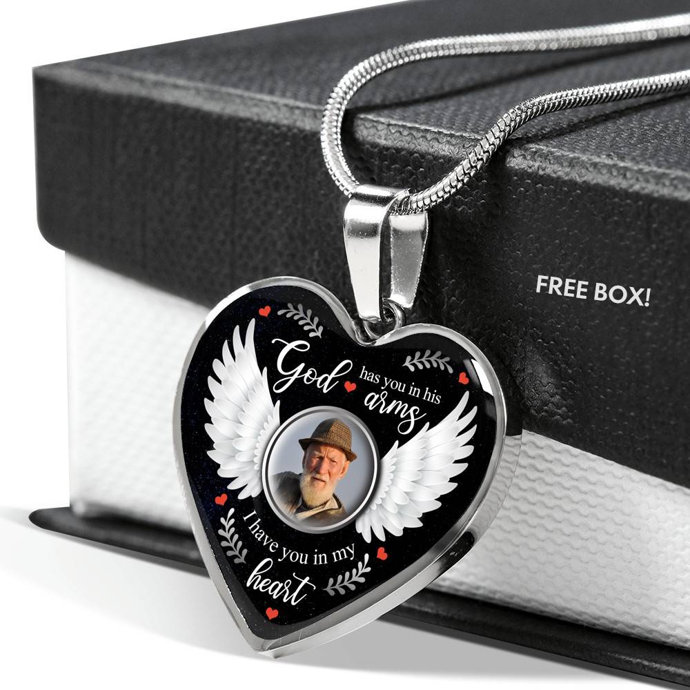 Personalized Photo God Has You In His Arms I Have You In My Heart Memorial Luxury Heart Pendant Necklace
