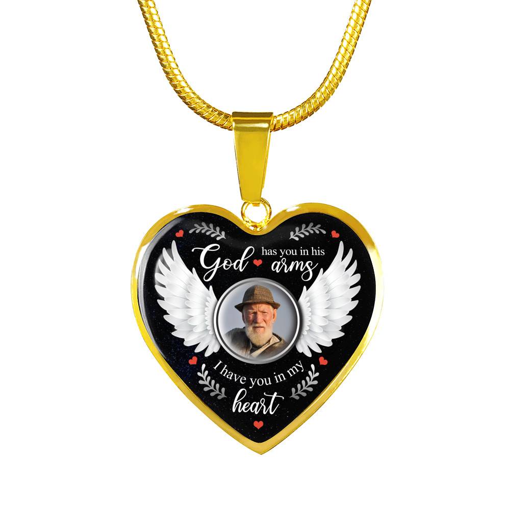 Personalized Photo God Has You In His Arms I Have You In My Heart Memorial Luxury Heart Pendant Necklace