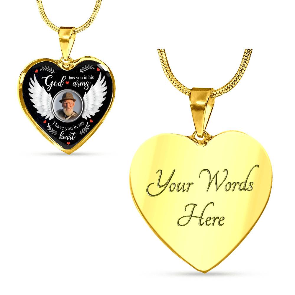 Personalized Photo God Has You In His Arms I Have You In My Heart Memorial Luxury Heart Pendant Necklace