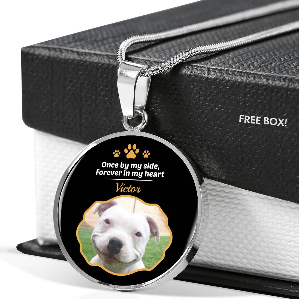 Personalized Photo Once By My Side Forever In My Heart Dog Memorial Circle Pendant Necklace
