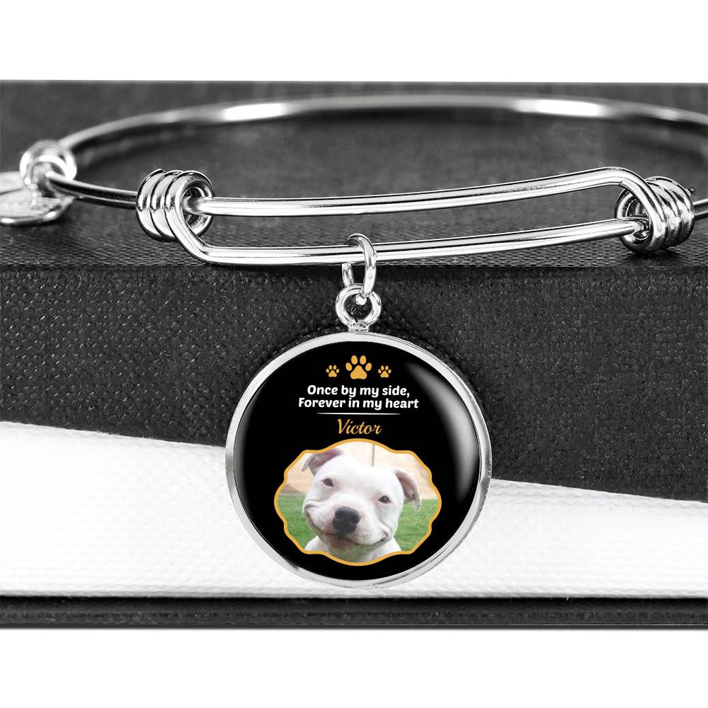 Personalized Photo Once By My Side Forever In My Heart Dog Memorial Circle Pendant Necklace