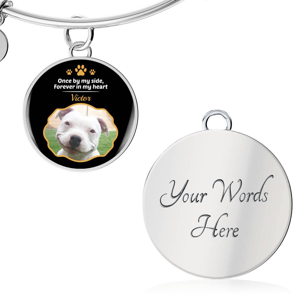 Personalized Photo Once By My Side Forever In My Heart Dog Memorial Circle Pendant Necklace