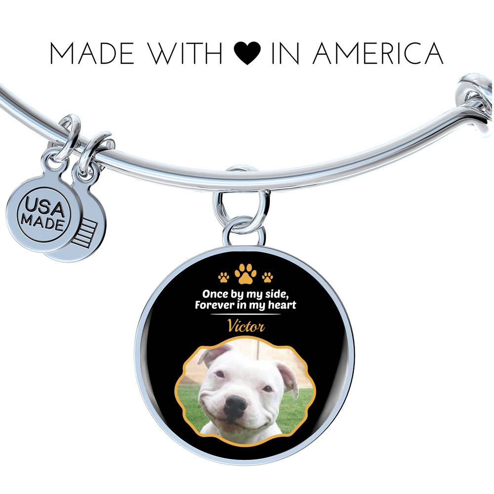 Personalized Photo Once By My Side Forever In My Heart Dog Memorial Circle Pendant Necklace