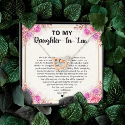 To My Daughter In law we Both Love The Same Man Interlocking Hearts Pendant Necklace - Gift For Daughter In Law Gift