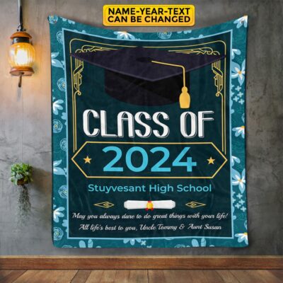 Alternative view of Personalized Class of 2023 2024 Fleece Blanket - Mink Sherpa Blanket - Woven Blanket - Graduation Gift