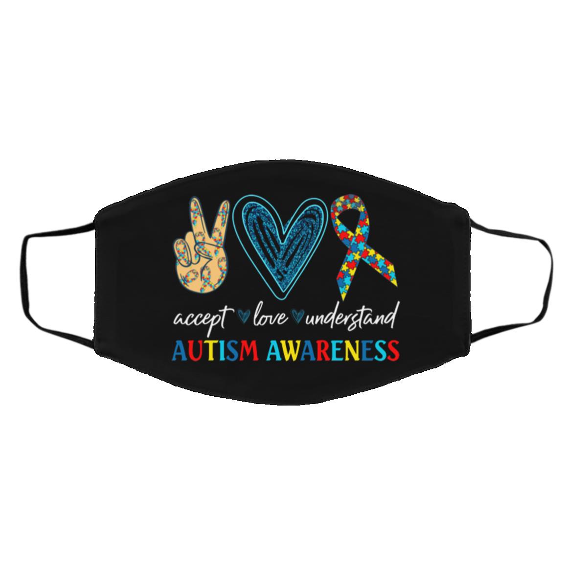Peace Love Accept Understand Mask Cover, Black, Cloth Face Cover – Medium/Large