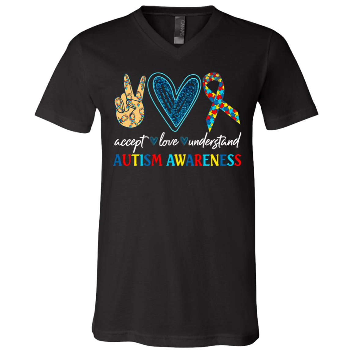 autism t, Black, V-Neck T-Shirt