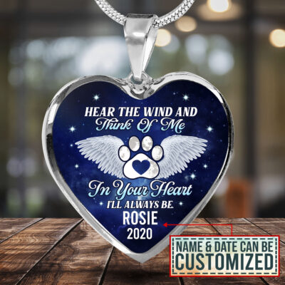 Alternative view of Personalized Hear the Wind and Think of Me Pet Dog Cat Heart Pendant Necklace