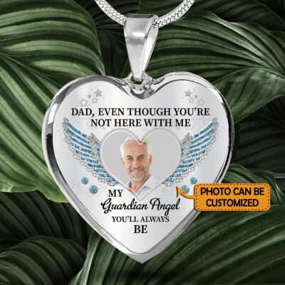 Alternative view of Personalized Photo Dad Even Though You're Not Here With Me My Guardian Angel Heart Pendant Necklace