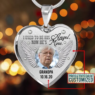 Alternative view of Personalized Custom Photo I Used To Be His Angel Now He's Mine Dad Memorial Heart Necklace - Bangle