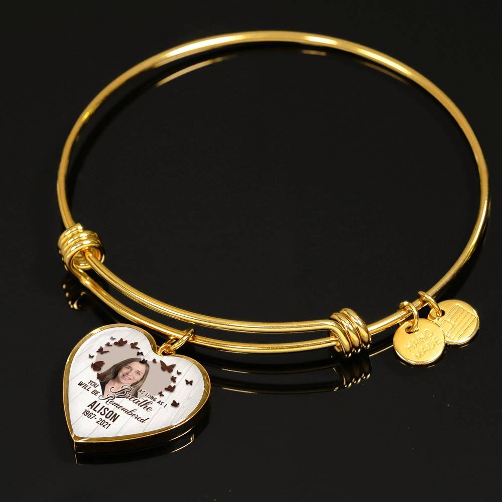 Personalized Photo In Loving Memory As Long As I Breathe You Will Be Remember Heart Pendant Necklace - Bangle Personalized Photo In Loving Memory As Long As I Breathe You Will Be Remember Heart Pendant Necklace - Bangle