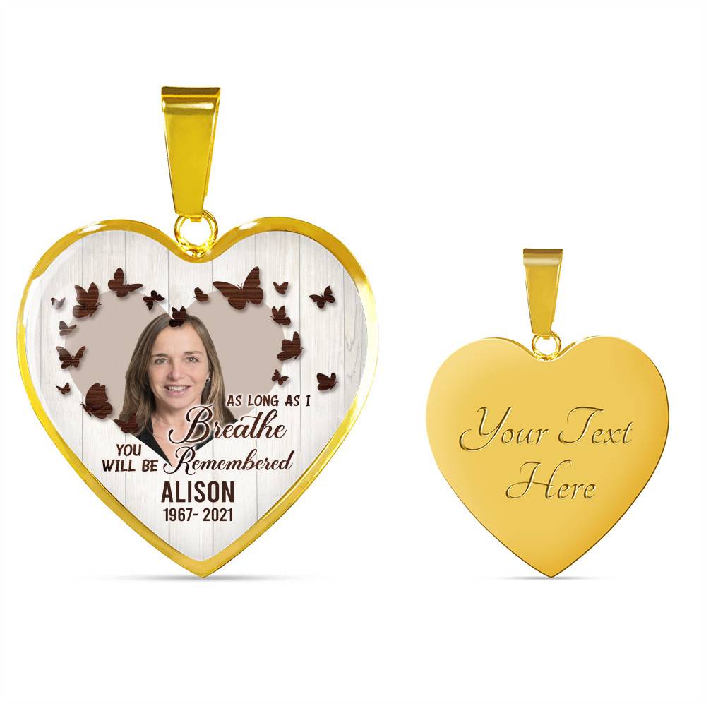 Personalized Photo In Loving Memory As Long As I Breathe You Will Be Remember Heart Pendant Necklace - Bangle Personalized Photo In Loving Memory As Long As I Breathe You Will Be Remember Heart Pendant Necklace - Bangle